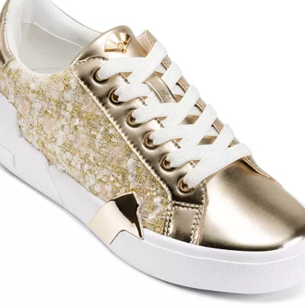 Karl Lagerfeld Gold and Cream Tweed Sneakers